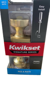 lot 13594 image: Kwikset Signature Series Pismo Door Knob Set - Satin Brass (4 Pack)