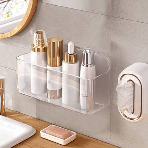lot 13625 image: Diesisa Acrylic Wall Mount Organizer - 10.6 D x 5in W x 6in H, Large Size Adhesive Wall Self - Shower Caddies Organizer - Bathroom Shelves with Self Adhesive Tape for Bathroom, Kitchen - Large Sizein