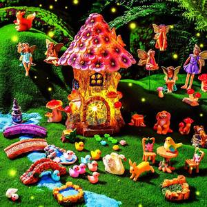 lot 13627 image: Poen 8ftft Solar Light up Fairy House Garden 6-8 Fairy Figures Garden Accessories Kit Animals Doll House Decor Outdoor Micro Landscape Ornaments(Purple)
