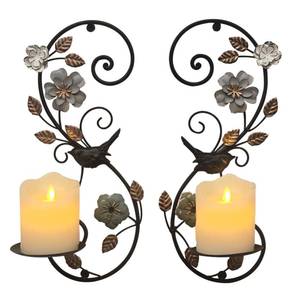 lot 13635 image: Birminwind Farmhouse Wall Candle Sconces Set of 2 - Distressed Candle Holder Wall Mounted for Pillar - Vintage Metal Decor with Flower Leaves for Hallway Fireplace Bedroom Living Room