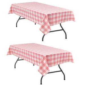 lot 13636 image: Hiasan Plaid Tablecloth Waterproof, 2 Pack, 60 x 102 inch - Checkered Table Cloth Rectangle for Dining HallSpring PartyWeddingOutdoor Picnic, Peach Pink and White