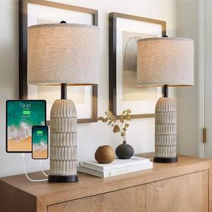 lot 13640 image: OYEARS 26.5 Table Lamps Set of 2 - Bedside Lamp with USB AC Charging Ports,Rustic,Perfect for Nightstands and Bedrooms,Blackin