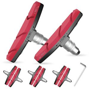 lot 14005 image: Bike Brake Pads Set, Alritz 6PCS Road Mountain Bicycle V-Brake Blocks Shoes with Hex Nut and Shims, No Noise No Skid, 70mm, for Front and Back Wheel (Red)