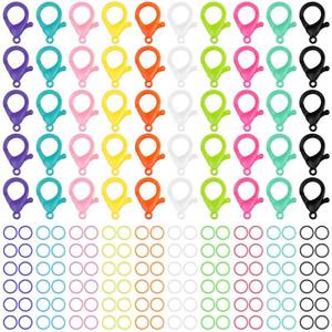 lot 14012 image: Multicolor Hard Plastic Clips Plastic Lobster Claw Clasps and Open Jump Rings, Cute Lanyard Snap Hooks for Key Chain Ring Chain Clasp DIY Handmade Crafts(200 Pieces)