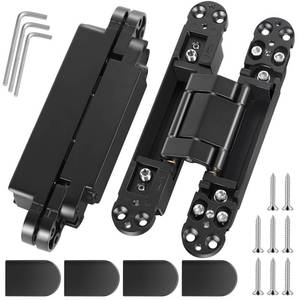 lot 14014 image: Invisible Door Hinges (2 pcs) -7 Inch Black Hidden Hinges for Doors, 3 Way Adjustable and 180 Deg Swing Invisible Hinge, Heavy-Duty Zinc Alloy Concealed Door Hinges 177Lbs Load-Bearing