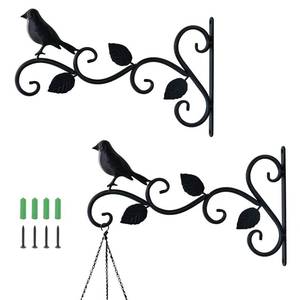 lot 14018 image: JIALAI HOME Hanging Plants Bracket 12 Bird Planter Outdoor Hooks Hangers for Flower Baskets Pot Bird Feeder Wind Chimes Lanterns Patio Garden Outdoor Indoor Metal Black, 2 Packin