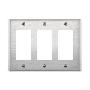 lot 14020 image: ENERLITES Decorator Switch or Outlet Metal Wall Plate, Corrosion Resistant, Size 3-Gang 4.50 x 6.38in, UL Listed, 7733, 430 Stainless Steel, Silverin