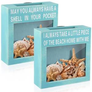 lot 14024 image: Juexica 2 Pcs Seashell Holder Seashell Display Box Beach Room Decor Ocean Themed Gifts for Sea Shell Coastal Decor Acrylic Wall Hanging Display Case(Blue,Piece of The Beach with Me)