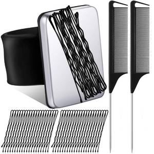 lot 14025 image: Patelai Magnetic Silicone Wrist Strap Hair Braiding Tools Magnetic Wristband Sewing Pincushion with 2 Rat Tail Comb, 72 Pieces Hairpins for Braiding, Sewing, Quilting, Hair Styling(Black)