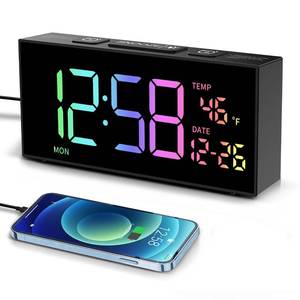 lot 14029 image: Netzu Alarm Clocks for Bedrooms, Digital Clock with Date Temperature and Weekday, Manual DST, Snooze, 2 Alarms, 4 Volumes Bedside Desk for Living Room Home Bedside Desk (RGB)