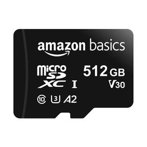 lot 14031 image: Amazon Basics Micro SDXC Memory Card with Full Size Adapter, A2, U3, Read Speed up to 100 MBs, 512 GB, Black