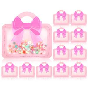 lot 14435 image: Pineraap 12-Piece Cute Bow Candy Treat Bags with Handle - Waterproof, Reusable Gift Storage Bags for Birthday Party, Baby Shower (Pink)