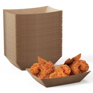 lot 14441 image: JOLLY CHEF 2lb Paper Food Trays, 100 Pack Disposable Paper Boat, Serving Boats, Food Holder Trays for Snacks French Fries Nachos Hot Dog Tacos BBQ Party