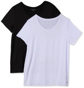 lot 14444 image: Amazon Essentials Womenfts Active Quick Dry Tech Stretch Short-Sleeve V-Neck T-Shirt (Available in Plus Size), Pack of 2, BlackBright White, Large