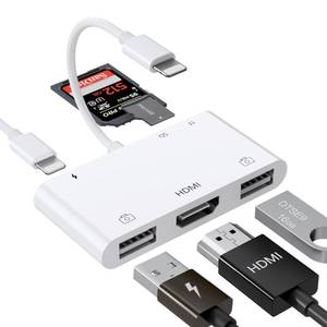 lot 14461 image: FEINODI Lightning to HDMI Adapter with USB Camera and Charging Port, SD Card Reader for iPhone, 6 in 1 Camera Adapter to iPhone, Supports MIDI Keyboard, Mouse, HD TVProjectorMonitor, Plug and Play