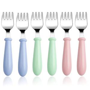 lot 14482 image: 6-Pack Stainless Steel Toddler Forks with Round Handle, Baby and Kids Utensils for Self-Feeding Dishwasher Safe