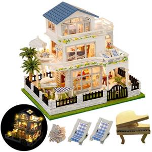 lot 14487 image: DIY Miniature House Kit, Mini House Kit for Beginners, DIY Dollhouse Kit for Adults to Build, Model Building Craft Diorama Kit, Ideal Gifts for Birthday, Christmas(Blue Mansion)