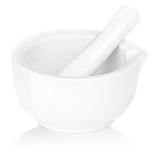 lot 14491 image: LEETOYI Porcelain Mortar and Pestle, Ceramic Herb Grinder Pill Crusher Set (4.6 inch)