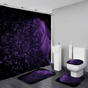 lot 15661 image: Yddsky 4 Pcs Purple Rose Shower Curtain Sets with Rugs Black Bathroom Sets with Shower Curtain and Rugs Modern Bathroom Curtains Shower Set with Toilet Lid Cover for Women Bathroom Decor Accessories