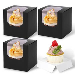 lot 15662 image: JCD 120 Boxes120 Inserts Black Cupcake Boxes Individual Cupcake Container 3.5 x 3.5in x 3.5in Auto-Pop up Single cake Box for Bakery Gift Giving (Black120Pcs)in
