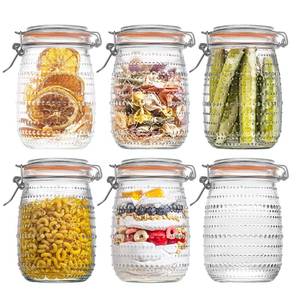 lot 15663 image: WACOI 32 Oz Glass Mason Jars with Airtight Lids 6 Pack, Wide Mouth Canning Jars with Clip Top Lids for Kitchen Storage Pickling Salad Jams Coffee Beans