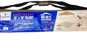 lot 15666 image: Academy Easy Shade 10x10 Slant Leg Canopy fabric has a couple small holes, one pole missing screw