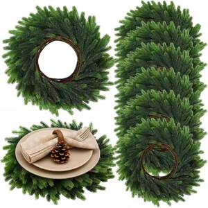 lot 15679 image: Gandeer Christmas Placemats Set of 6 Round Greenery Place Mats Xmas Circular Artificial Wreath Dining Table Decor Winter Fake Plants Branches Mats for Kitchen Accessories (Norfolk)