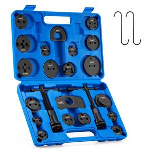 lot 15690 image: Orion Motor Tech Brake Caliper Wind Back Tool Kit, 24pc Brake Caliper Compression Tool Set with Thrust Bolt Assemblies Retaining Plates Caliper Hangers 18 Disc Adapters, Blue Case