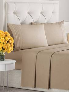 lot 15692 image: Full Size 4 Piece Sheet Set - Extra Soft, Breathable and Cooling - Hotel Luxury Durable Bed Sheets for Women and Men - Deep Pockets, Easy-Fit and Wrinkle-Free - Light Caramel Oeko-Tex