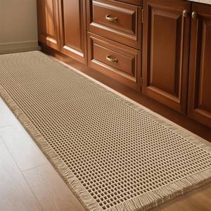 lot 15705 image: Extra Large Waffle Bath Mat Beige 6ftx2ft(72 x 24in), Boho Woven Modern Bath Mat Rugs, Absorbent Non Slip Bathroom Rugs, Soft Washable Bath Rugs with Tassels for Bathroom, Bedroom, Kitchen, Shower, Tubin