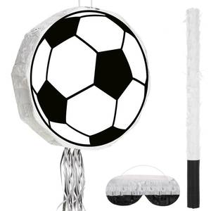lot 15718 image: Capoda Soccer Piata Pull String Piata Bundle with Tassel Blindfold Bat and Confetti Sports Theme Birthday Party Favors for Kids Adults Soccer Football Party Decorations Supplies