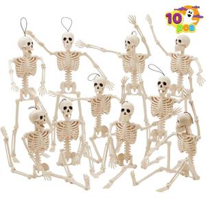 lot 15721 image: JOYIN 10 PCS 16 Halloween Skeleton Decor, Full Body Stayable Movable Joints, Posable Hanging Skeletons for Halloween Decoration, Yard, Graveyard, Haunted House Props, Spooky Scene Party Favor couple heads broken offin