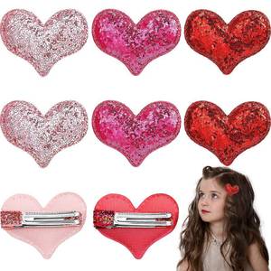 lot 16135 image: Ausejopeac 9 Piece Heart Hair Clips and Barrettes, Glitter Sequin Heart Hairpins for Girls in Three Colors, Valentinefts Day Themed Party