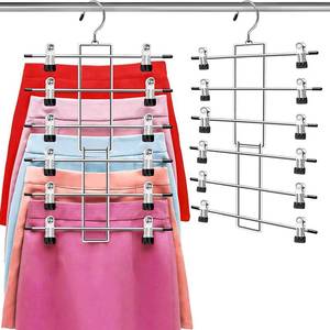 lot 16137 image: Pants Hangers with Clips,Space Saving Hanging Closet Organizer-6 Tiers Skirt Hangers with 360° Swivel Hook,Closet Organizer-Clothes Hangers
