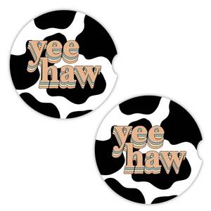 lot 16155 image: Cow Car Coasters for Cup Holders - 2 Pack, Cow Print Car Accessories for Women, Funny Cow Decor, Absorbent Ceramic Cup Holder Coasters for Car to Keep Clean w Cork Base, Cute Car Cup Holder Coaster