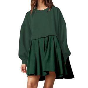 lot 16156 image: SCORP Womenfts Pullover Sweatshirt Dress Long Sleeve Loose Flowy Pleated 2025 Fall Mini Dress Tops Olive Green L