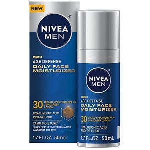 lot 16168 image: NIVEA MEN Age Defense Daily Face Moisturizer SPF 30  Hyaluronic Acid  Pro-Retinol  1.7 fl oz