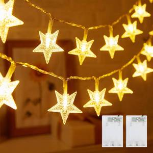 lot 16176 image: Minetom Star String Lights Battery Operated - 2 Pack 17 ft 50 LED Star Fairy String Lights with Timer, Waterproof for Indoor Bedroom Tent Loft Bed Patio Party Wedding Decor, Warm White