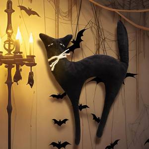 lot 16180 image: Suhine 16 Inch Halloween Black Cat Hanging Decoration Vintage Rustic Black Cat Wall Ornament Hanging Gifts Primitiva Retro Farmhouse Halloween Decoration for Door Indoor Wall Outdoor