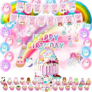 lot 16203 image: Partymelon Cute Animals Birthday Decorations Kids Party Supplies with Banner Cupcake Toppers Balloons Swirls Stickers Background