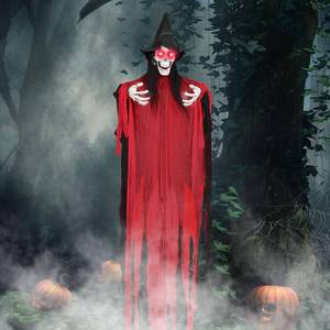 lot 16211 image: 74.8 Halloween Decorations Outdoor - Moving Life-Size Skeleton Witch with Glowing Eyes, Sound-Actived Halloween Party Decoration with Creepy Sound (RED)in