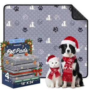 lot 16215 image: WanpeeGoo Washable Pee Pads for Dogs, 4 Pack Absorbent Reusable Training Dog Pads Pet Puppy Pads, Non-Slip Potty Pads for Whelping, Playpen, Crate, Bed, Grey 18x24inin