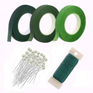 lot 16226 image: Woohome Floral Arrangement Tool Kit 3 Roll of 12 Inch Floral Tapes, 1 Roll of 22 Gauge Floral Paddle Wire and 100 PCS Ball Head Pins for Wedding Bouquet DIY