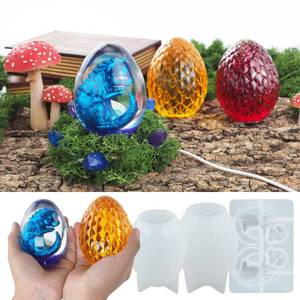 lot 16227 image: 3 Pack Dragon Egg Dinosaur Animal Resin Mold - Resin Casting Silicone Molds for Home Decor and Candle Making Wave Spiral Mold
