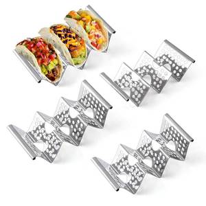 lot 16239 image: Chbuuero Taco Holders Set of 4, Taco Stand, Stainless Steel Taco Holder, Each Can Hold 3 Tortillas, with Easy-Access Handle, Fits Microwave, Air Fryer and Oven