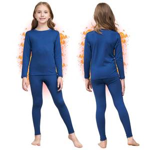 lot 16240 image: Girls Thermal Underwear Set Ultra Soft Fleece Lined Kids Long Johns Top Bottom Thermals Kids Base Layer Winter Warm Blue L