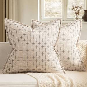 lot 16245 image: MIULEE Decorative Burlap Euro Sham Linen Throw Pillows Covers for Bed 24x24 Inch Beige Vintage Pillow Covers Outdoor Modern Farmhouse Pillowcase Woven Textured Cushion Cases Couch Sofa Livingroom