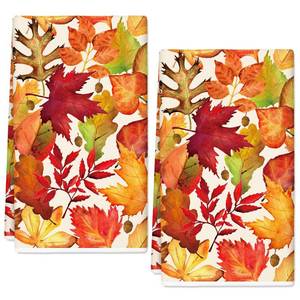lot 16250 image: Fall Kitchen Dish Towel 18 x 28 Inch Watercolor Maple Leaf Dishcloth Autumn Decorative Hand Drying Tea Towel for Thanksgiving Kitchen Bathroom, 2Pcs