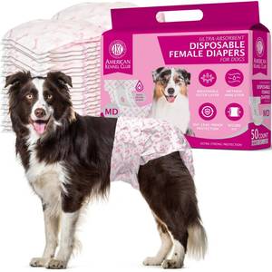 lot 17132 image: American Kennel Club Female Dog Wrap, Disposable Diapers with Wetness Indicator, Medium, 50 Count