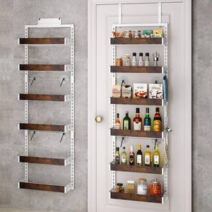 lot 17133 image: bukfen Over the Door Pantry Organizer, 6-Tier Adjustable Wooden Basket Kitchen Pantry Door Organization and Storage, Heavy-Duty Metal Hanging Kitchen Spice Rack,D6.3 x W17.71 x H50.60 inch,White